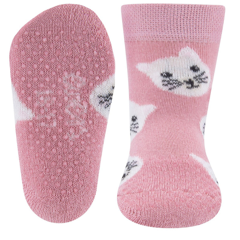Ewers Pink Crawling Cat Anti Slip Socks 德國 粉紅小貓咪粒粒防滑襪 (可穿鞋) (9-12M)