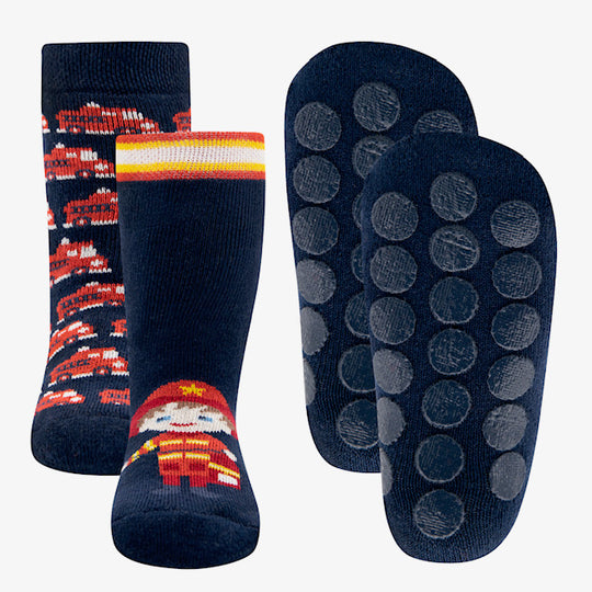 Ewers Navy Fireman Anti Slip Socks 深藍色消防員消防車粒粒防滑襪 (2對)