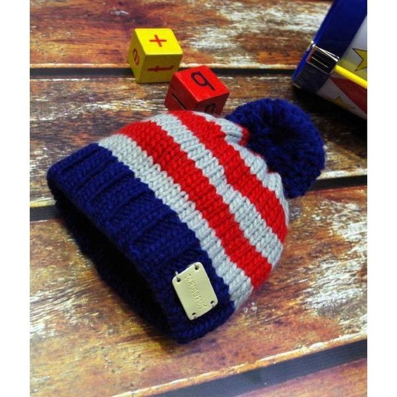 Blade and Rose Navy Chunky Bobble Hats 藍灰間嬰兒冷帽-Blade and Rose-shopababy