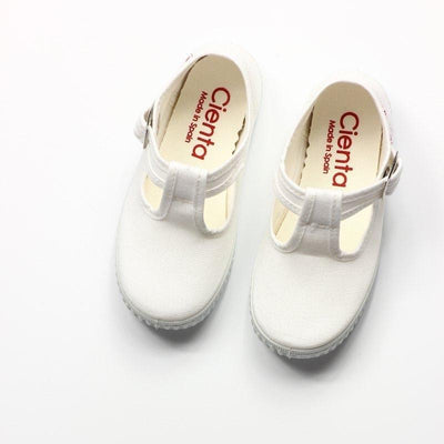 Cienta T Bar White 白色T字帆布鞋"啪鈕"(EU22-26)