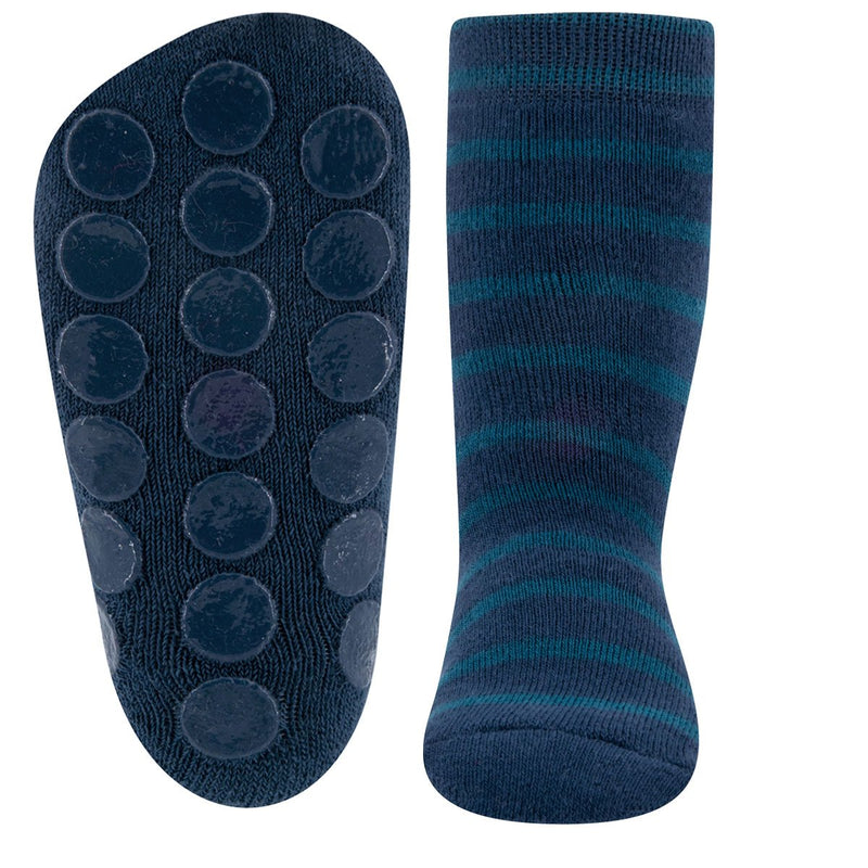 Ewers Navy Dino and Stripes Anti Slip Socks - Two Pairs 深藍間條&小恐龍粒粒防滑襪 2對 (可穿鞋) - (09-12m)