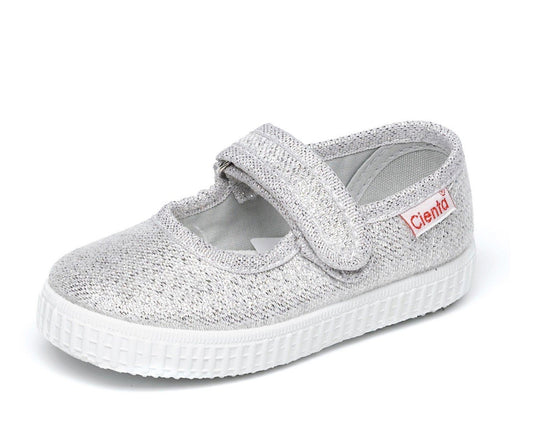 Cienta May Jane Plata 銀灰色搭帶魔術貼西班牙帆布鞋 (EU26)