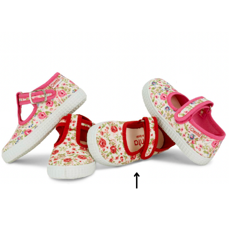 Cienta Mary Jane Floral Rojo 紅色碎花搭帶魔術貼西班牙帆布鞋 (EU22-28)