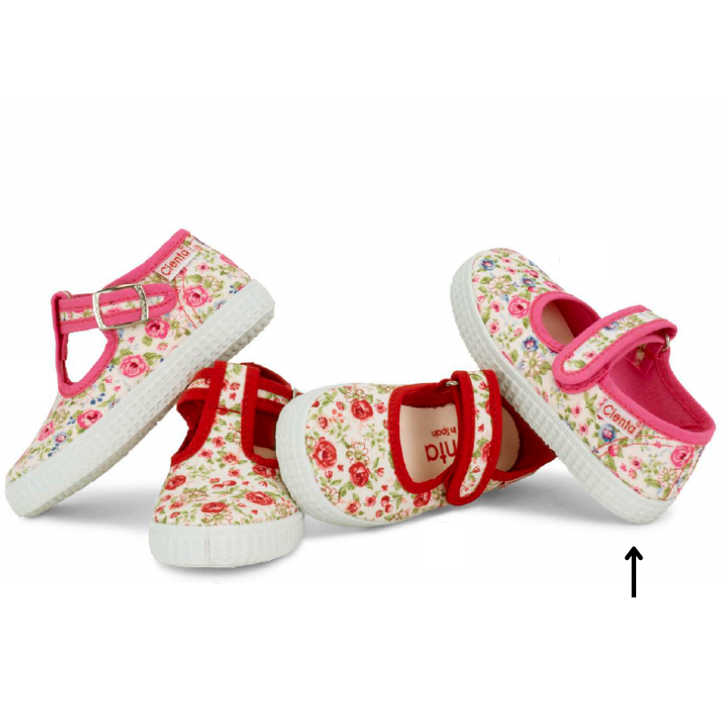 Cienta Mary Jane Floral Rosa ESP 桃紅碎花搭帶魔術貼西班牙帆布鞋 (EU22-28)