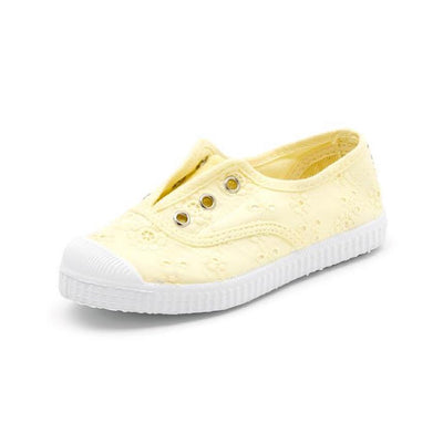 Cienta Embroidered Toecap Yellow黃色提花Toecap帆布鞋 (EU23/27/30)