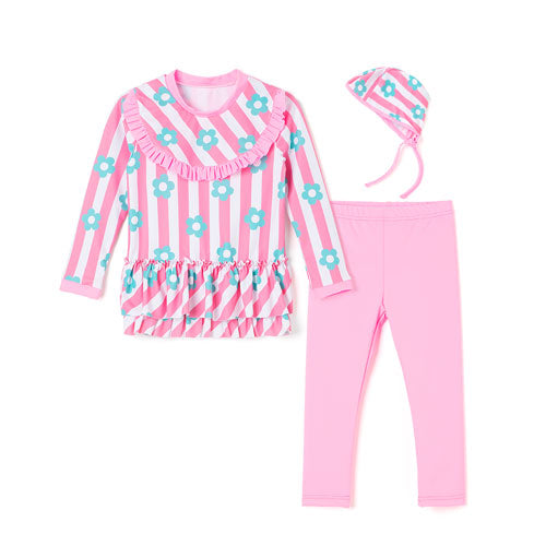 Ozkiz 'Lala Flower'  Swim Suit 粉紅花花防UV游泳套裝