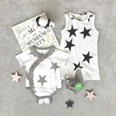 Baby Organic Sleeveless Star Grey Onepiece 嬰兒有機棉無袖連身衣-灰色-Babysoy-shopababy