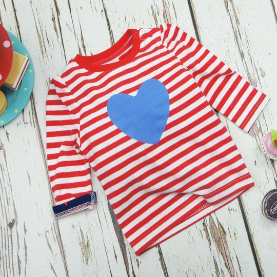 Blade and Rose Stripe and Blue Heart Princess Sleeve Top 紅間心心純棉彈力嬰兒(公主袖)長袖衫