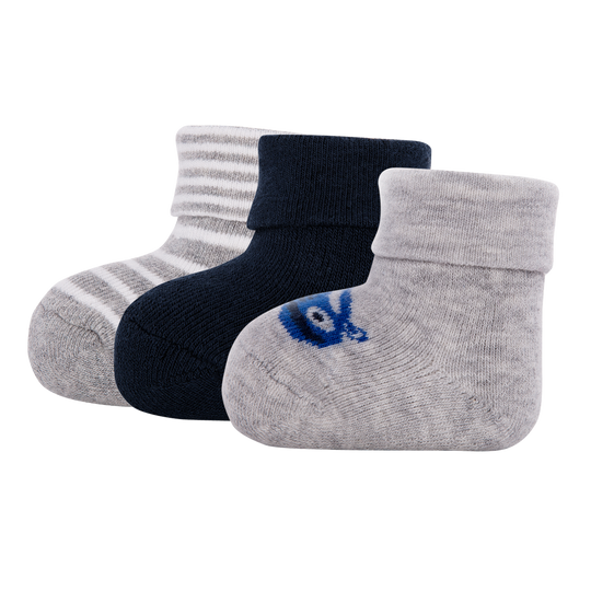 Ewers Grey and Navy Newborn Socks 德國藍灰車車初生嬰兒襪(3對)