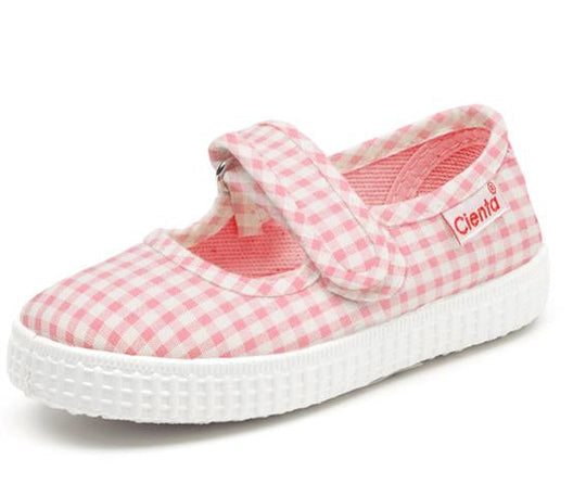 Cienta Mary Jane Checkered Rosa 粉紅格仔搭帶魔術貼西班牙帆布鞋 (EU22-29)