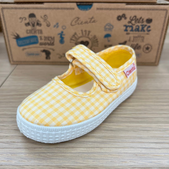 Cienta Mary Jane Checkered Amarillo 黃色格仔搭帶魔術貼西班牙帆布鞋 (EU22-29)