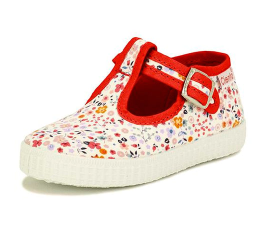 Cienta T Bar Floral Rojo 紅色碎花T字帆布鞋 (EU22-27)