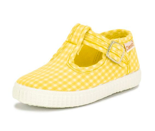 Cienta T Bar Checkered Amarillo 黃色格仔T字帆布鞋 (EU22-28)