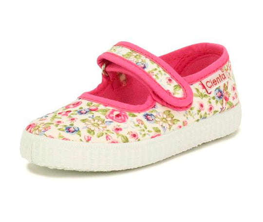 Cienta Mary Jane Floral Rosa ESP 桃紅碎花搭帶魔術貼西班牙帆布鞋 (EU22-28)